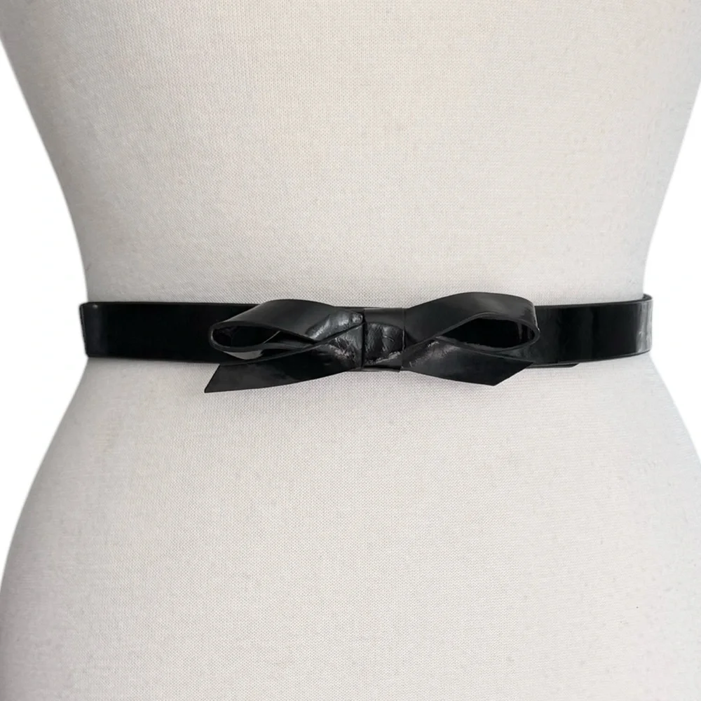 Lafayette 148 Genuine Leather Skinny Bow Belt Black